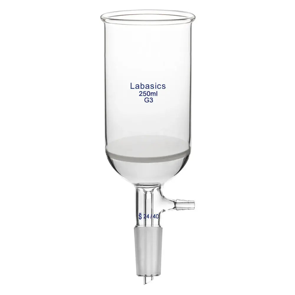 Filtering funnel, 250 mL, fine frit 15–40 μm, borosilicate glass, 24/40 joint, for vacuum filtration in lab experiments