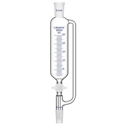 250ml borosilicate glass pressure equalizing addition funnel with PTFE stopcock and clear graduations, suitable for quantitative lab liquid transfer