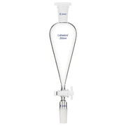 250 ml borosilicate separatory funnel, 24/40 joint, PTFE stopcock, used for liquid-liquid extraction and purification