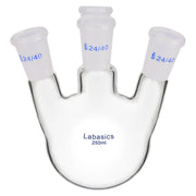 250 ml 4-neck angled round bottom flask, borosilicate glass, 24/40 joints, heavy-duty and transparent, suitable for lab synthesis and reflux reactions