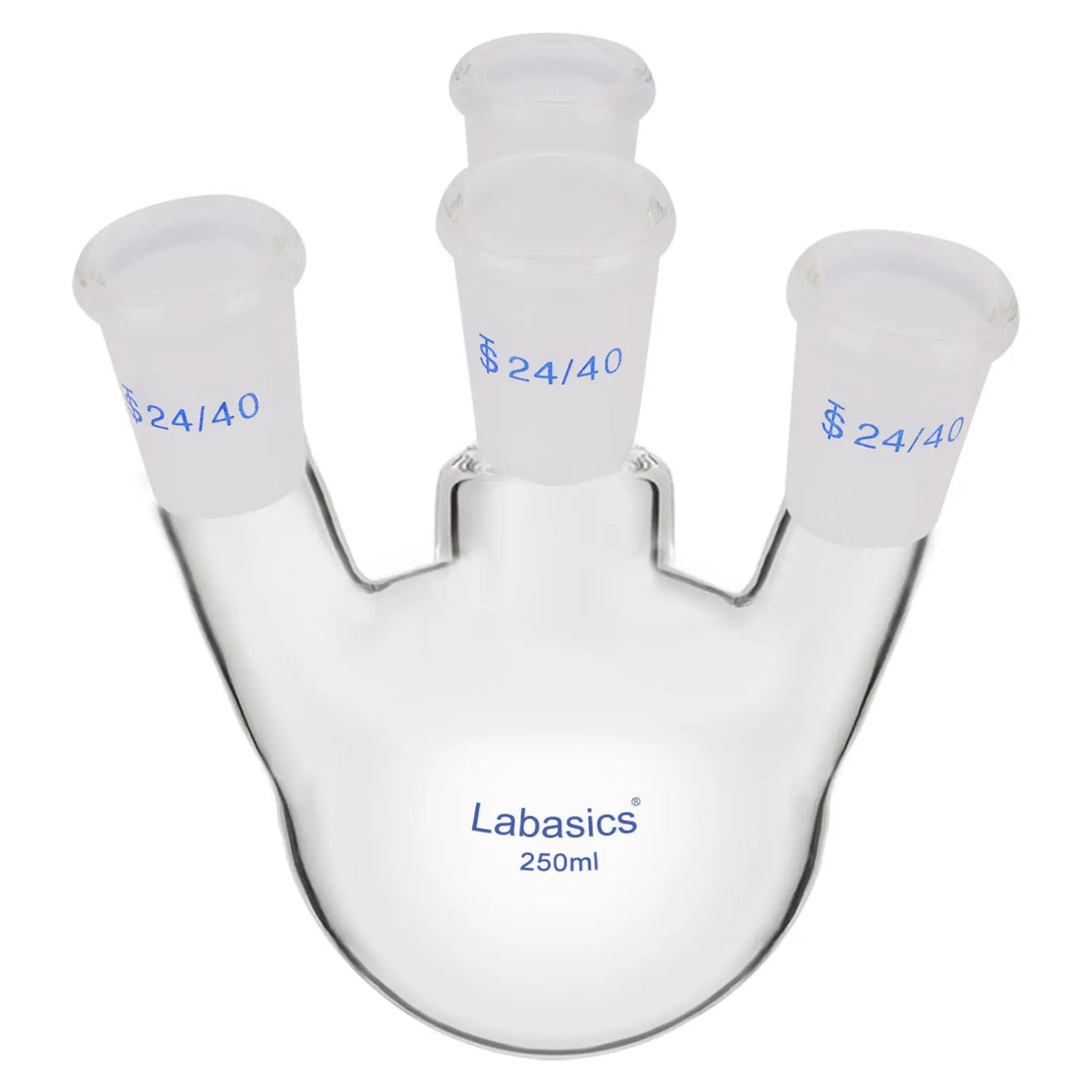 250 ml 4-neck round bottom flask, straight neck, borosilicate glass, 24/40 joints