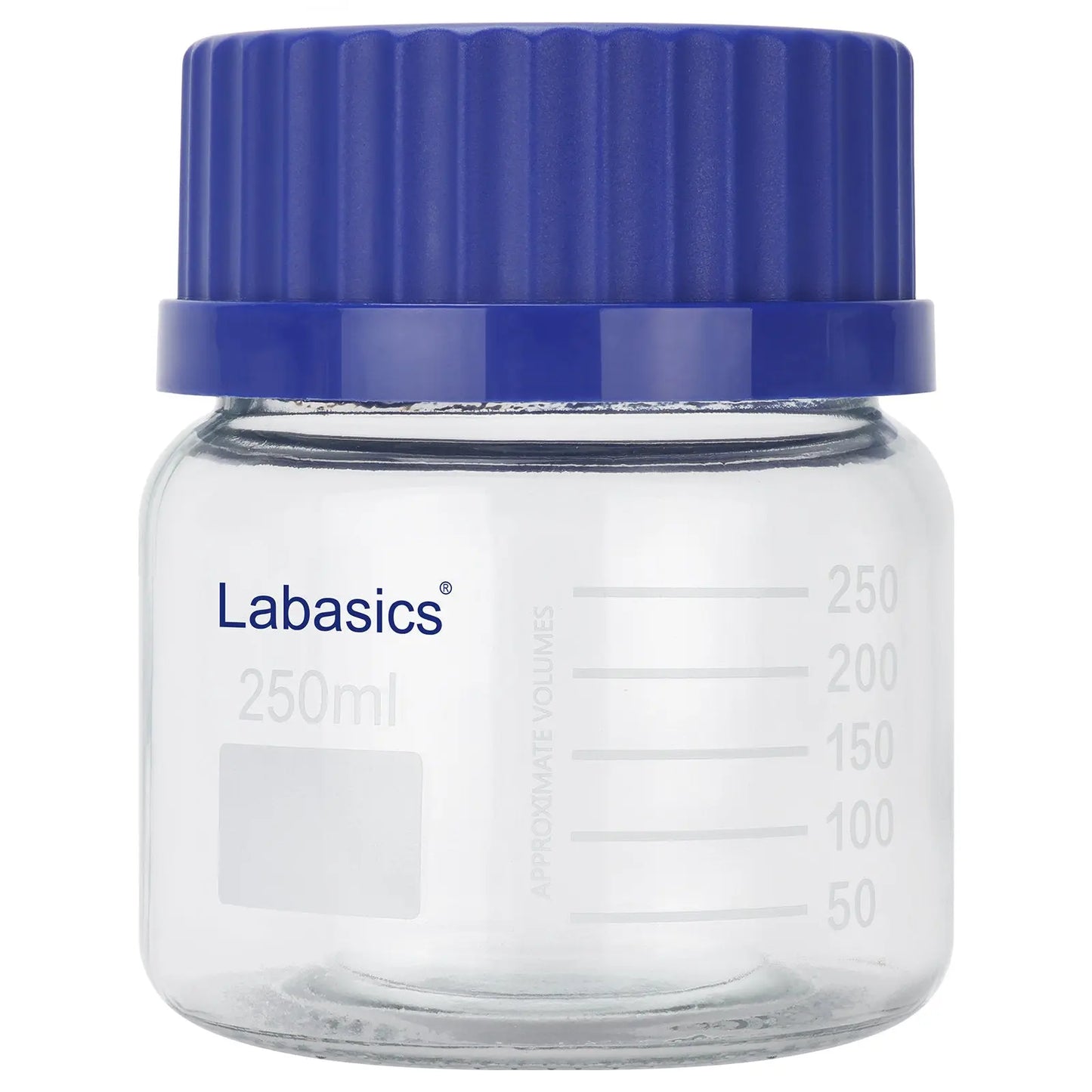 250 mL GL80 glass media storage bottle with blue screw cap for laboratory small-volume sample storage