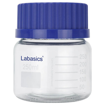 250 mL GL80 glass media storage bottle with blue screw cap for laboratory small-volume sample storage