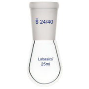 Laboratory 25 ml 1-neck evaporating flask, heavy-wall borosilicate glass, 24/40 standard joint, suitable for distillation setups