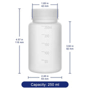 250 mL HDPE wide mouth reagent bottle with labeled dimensions