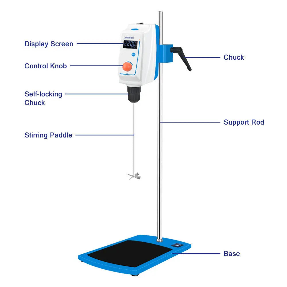 Overhead Stirrer with LCD Display, 30-2200 RPM, 20-100L Mixer Labasics