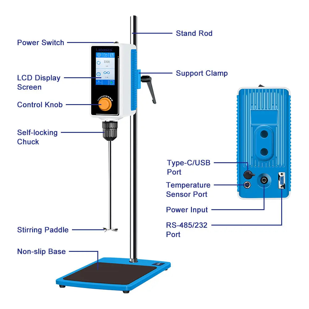 Lab Overhead Stirrer 30-2200 RPM, 20-100L Large Capacity Mixer, Microelectronic Processor Controlled Labasics