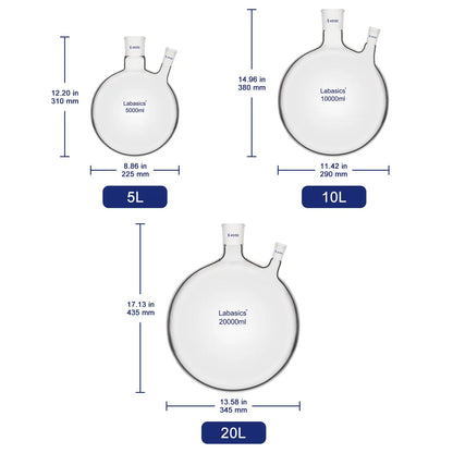2 Neck Round Bottom Flask, 45/50 Center and 24/40 Side Joints, 5-20 L Labasics
