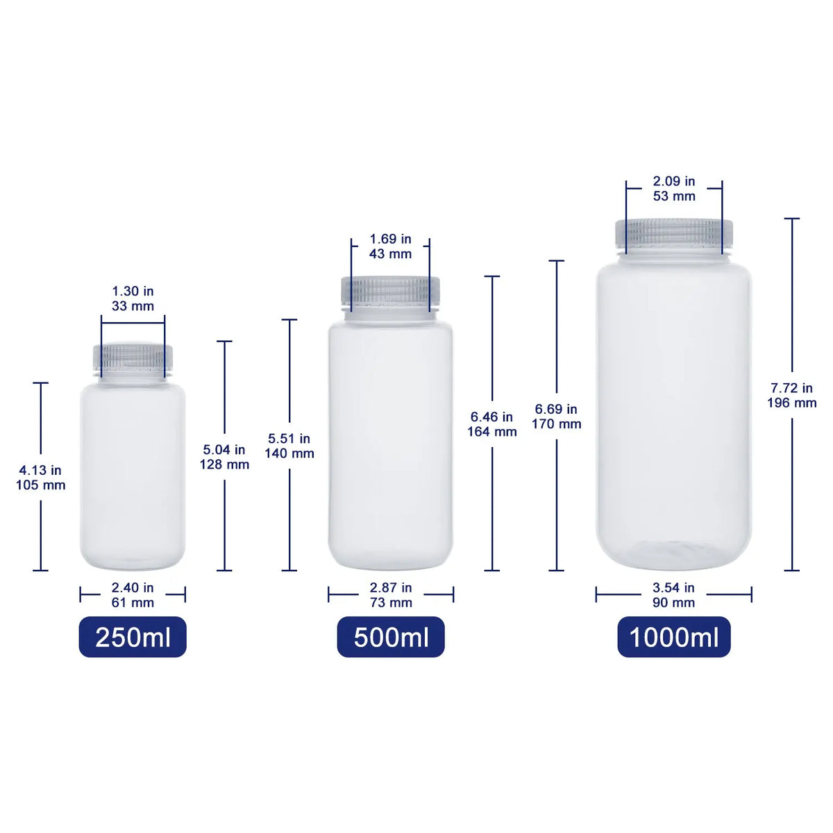 Transparent Wide-Mouth Media Storage Bottles, Polypropylene, 250-1000 ml Labasics