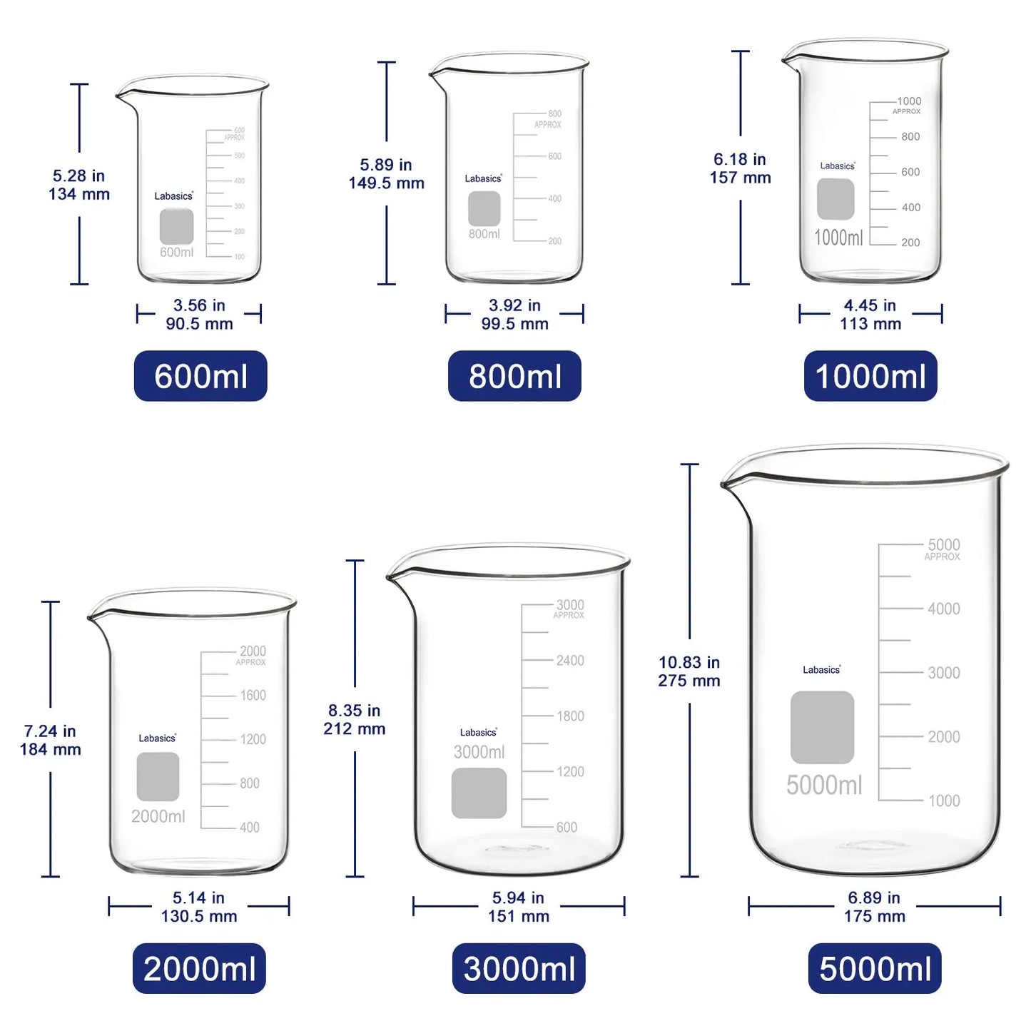 Glass Beaker with Pouring Spout, 25-5000 ml Labasics