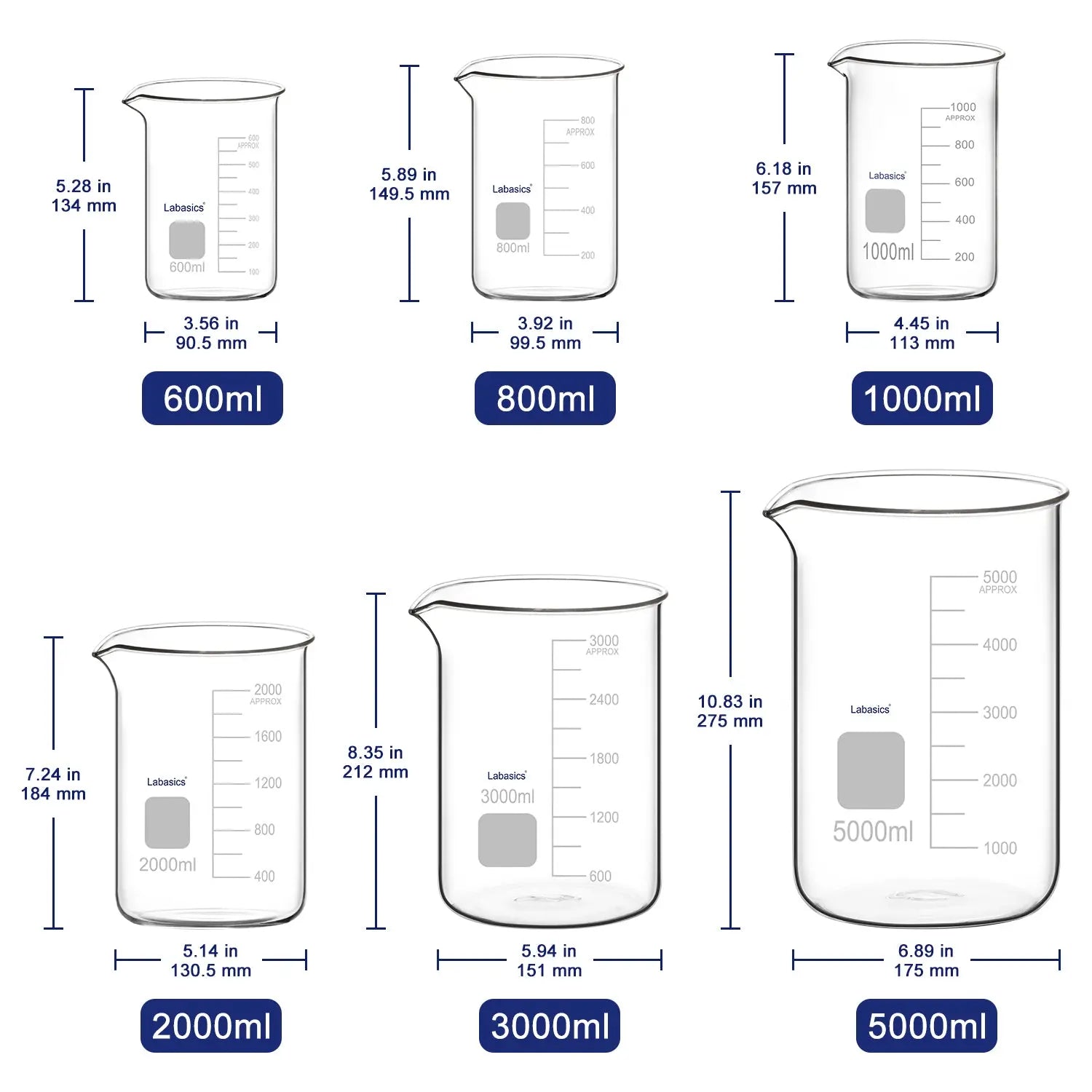Glass Beaker with Pouring Spout, 25-5000 ml Labasics