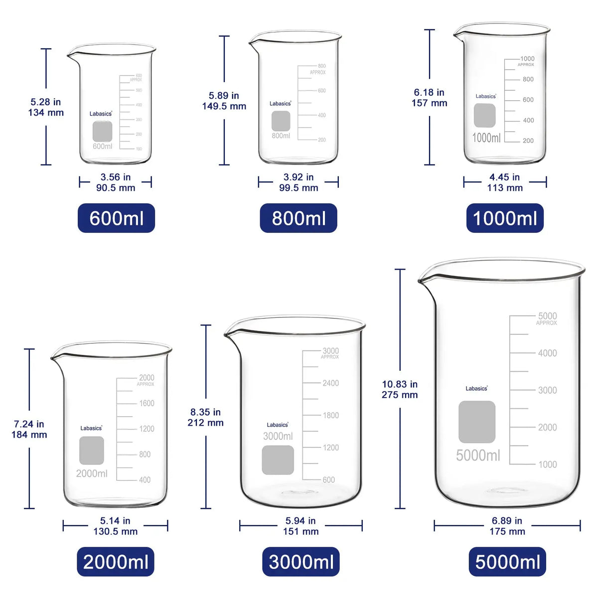 Glass Beaker with Pouring Spout, 25-5000 ml Labasics