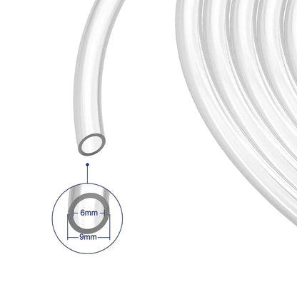 Flexible silicone hose showing 9 mm outer diameter and 6 mm inner diameter