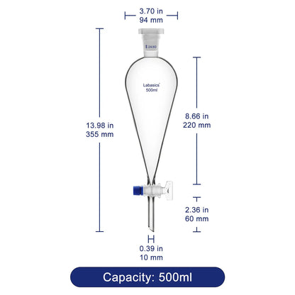 Conical Separatory Funnel with Glass Stopcock and 24/40 Plastic Joint Stopper, 60 – 1000 mL Labasics shop