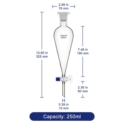 Conical Separatory Funnel with Glass Stopcock and 24/40 Plastic Joint Stopper, 60 – 1000 mL Labasics shop