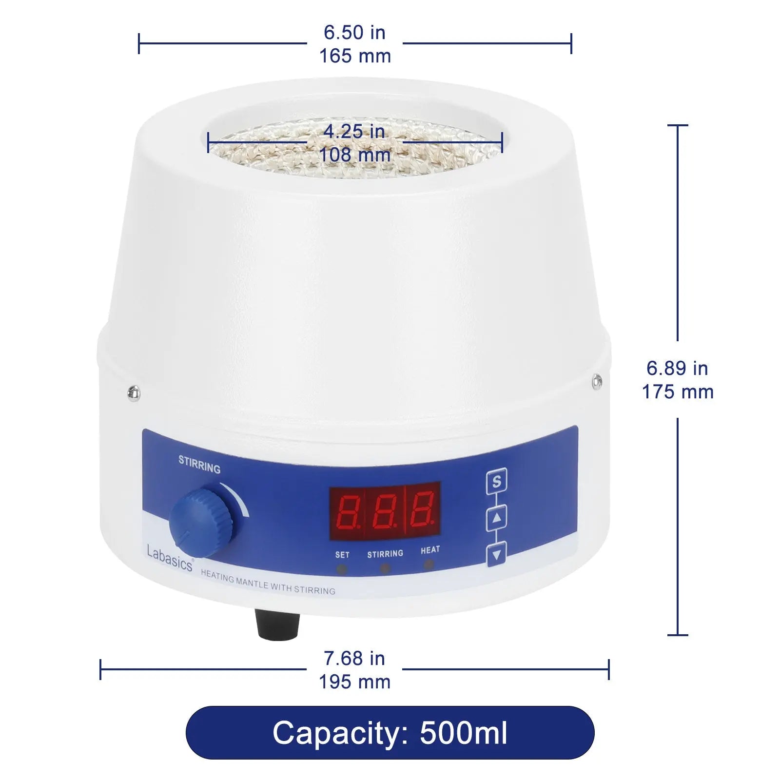 Digital Magnetic Stirring Heating Mantle with Temperature Probe, 250-1000 mL, RT-300℃, 20-1200 RPM Labasics