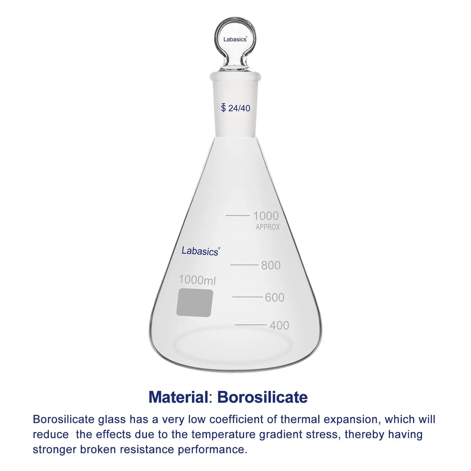 Erlenmeyer Flask with Glass Stopper, 24/40 Joint, 250-1000 mL Labasics Shop