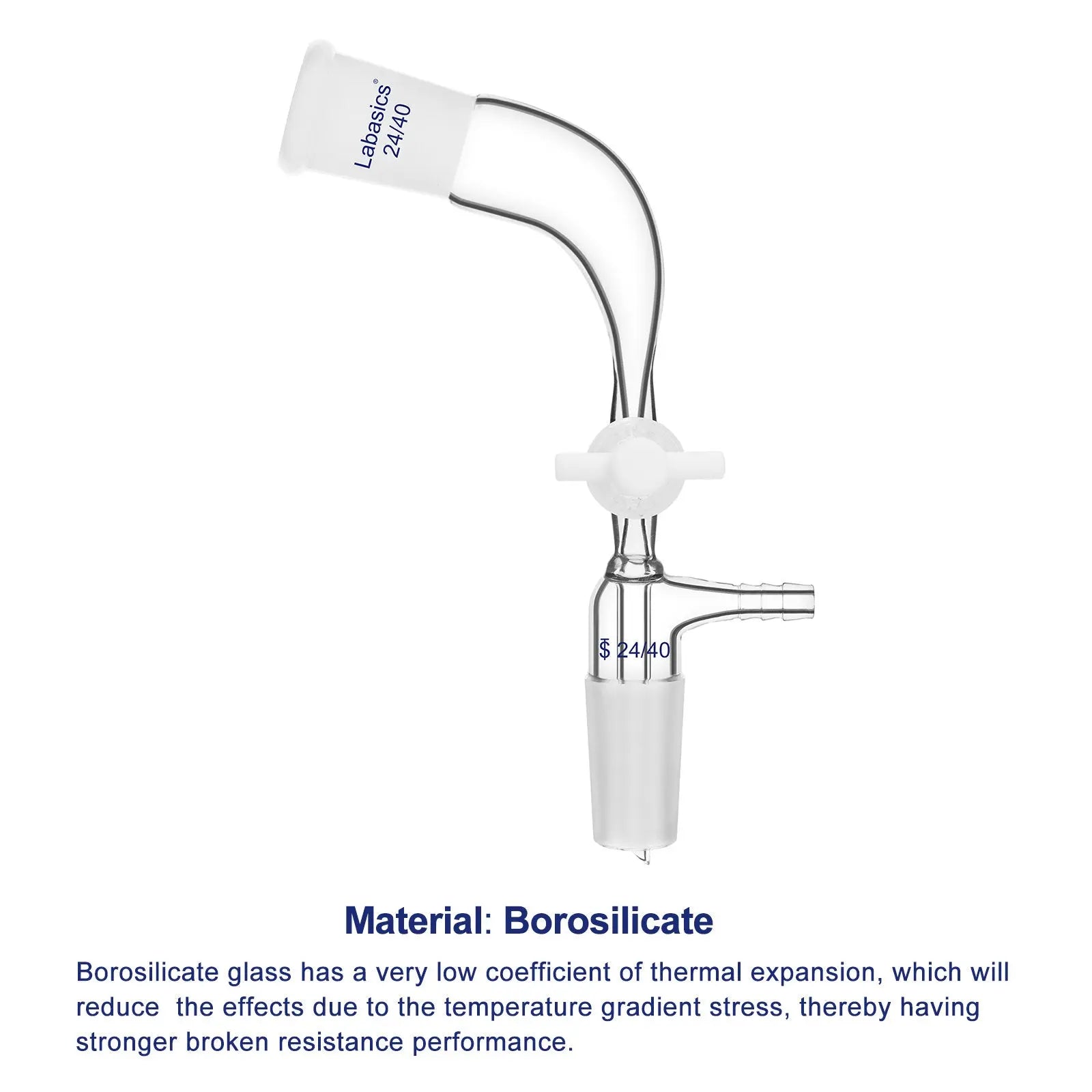 Glass Vacuum Take Off Adapter with PTFE Stopcock, 24/40 Joints, 105 Degree Bent Labasics Shop