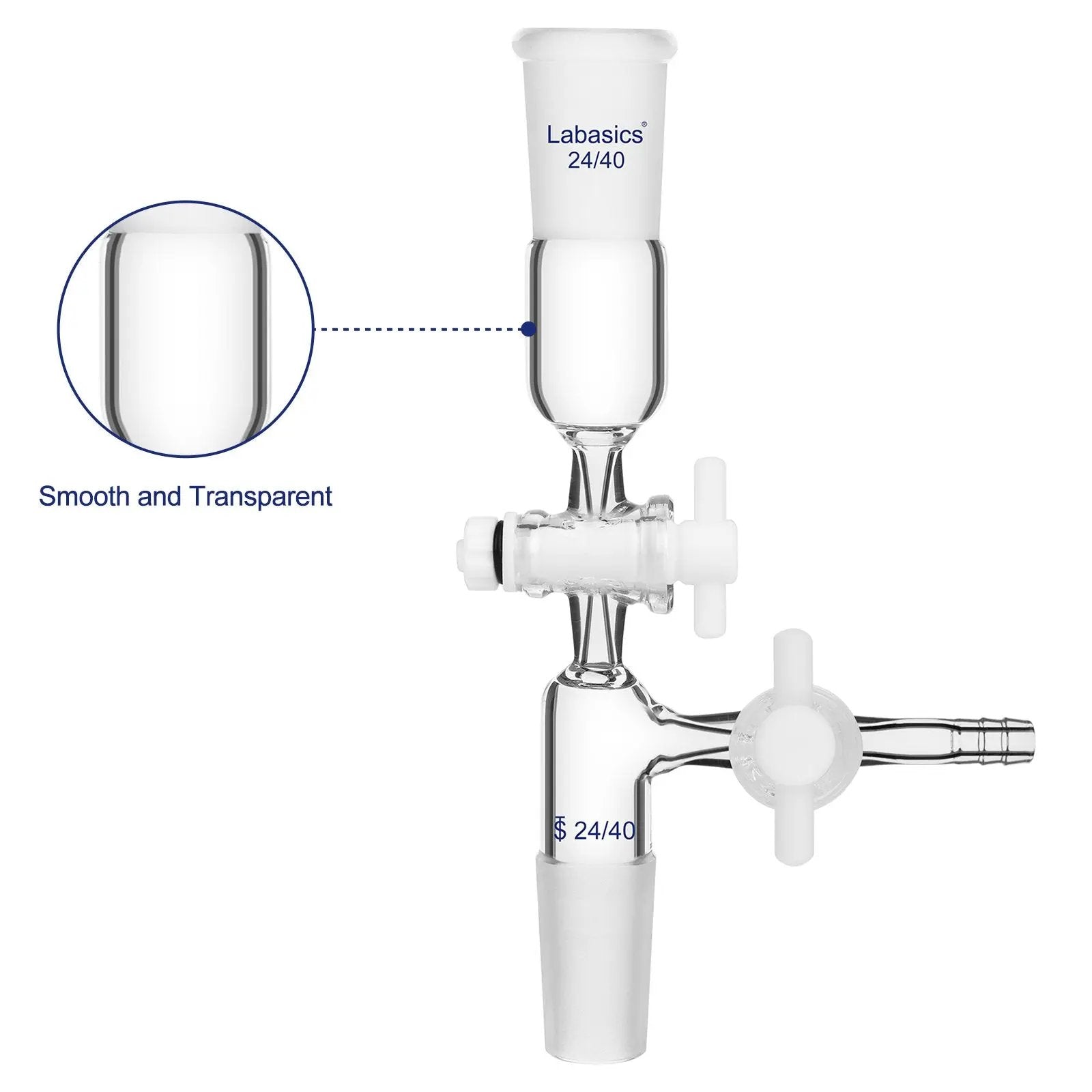 Glass Vertical Vacuum Take Off Adapter with 2 PTFE Stopcocks Labasics