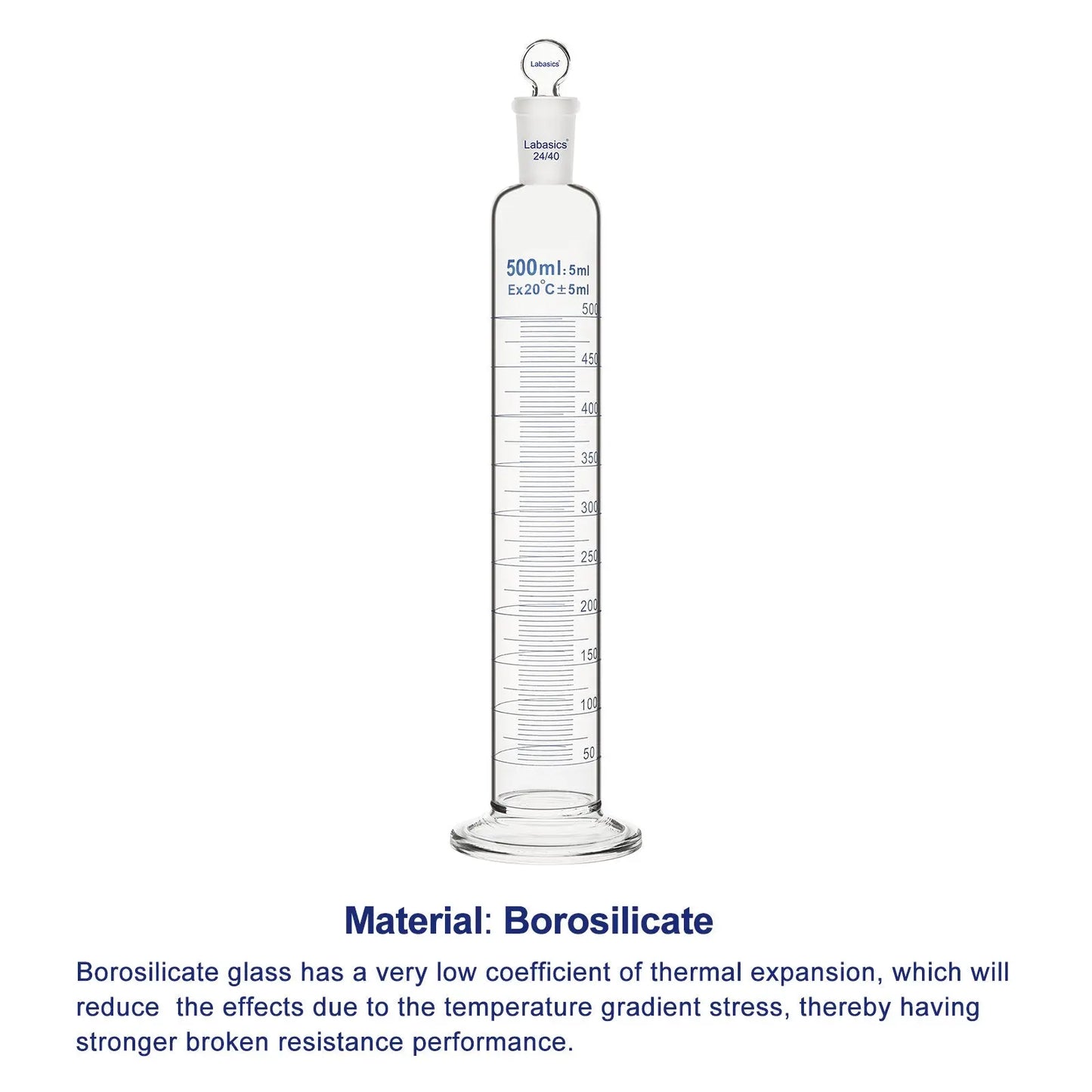 Graduated Cylinder with Stopper, 50-500 mL Labasics