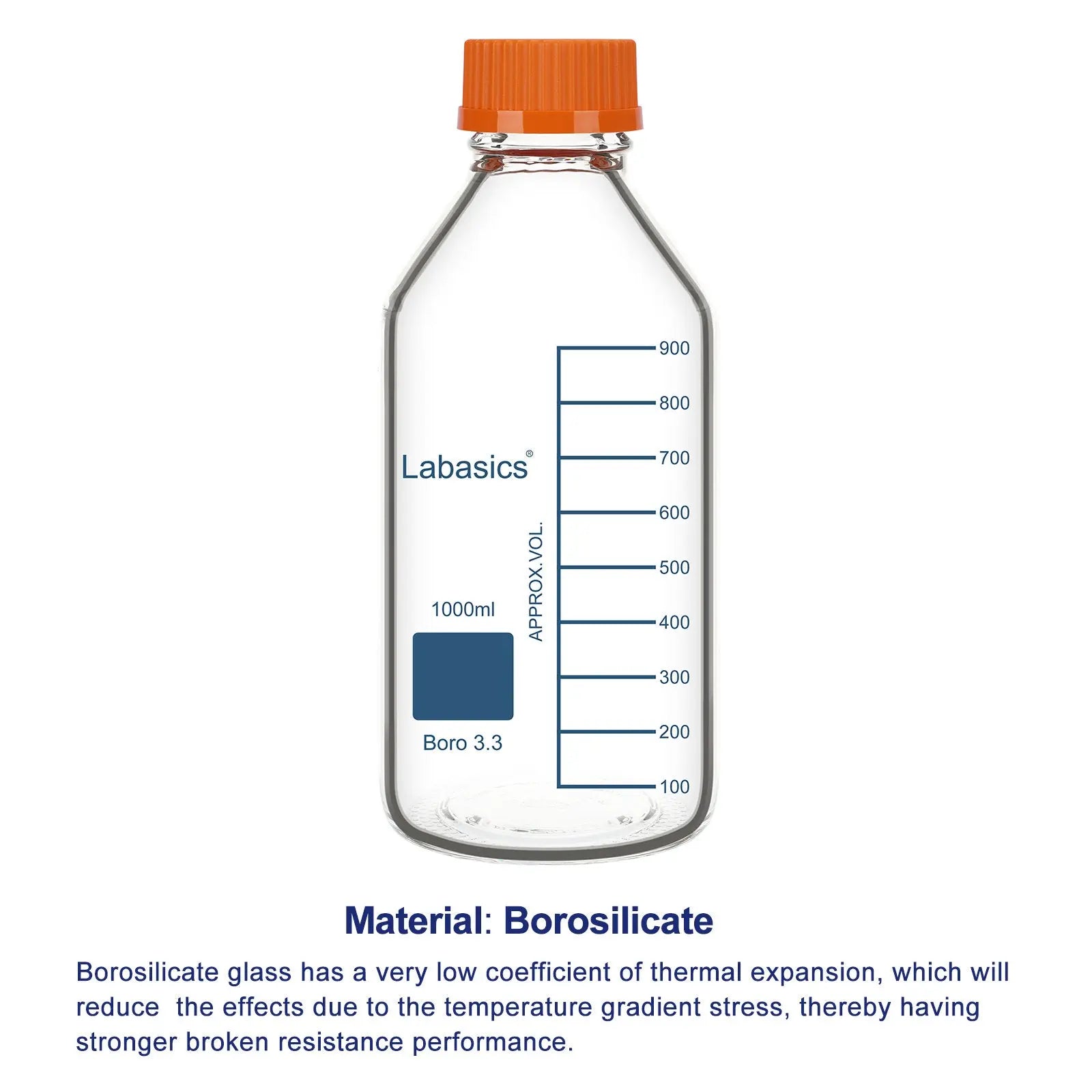 Transparent Media Storage Bottle, Borosilicate Glass, 250–2000 mL Labasics Shop