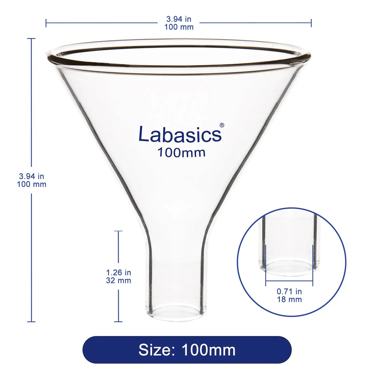 Glass Powder Funnel, 22 mm Stem Length Labasics