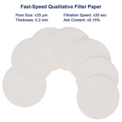 Qualitative Filter Paper, Fast Filtration Speed, 100 Pack, 55-90 mm Diameter