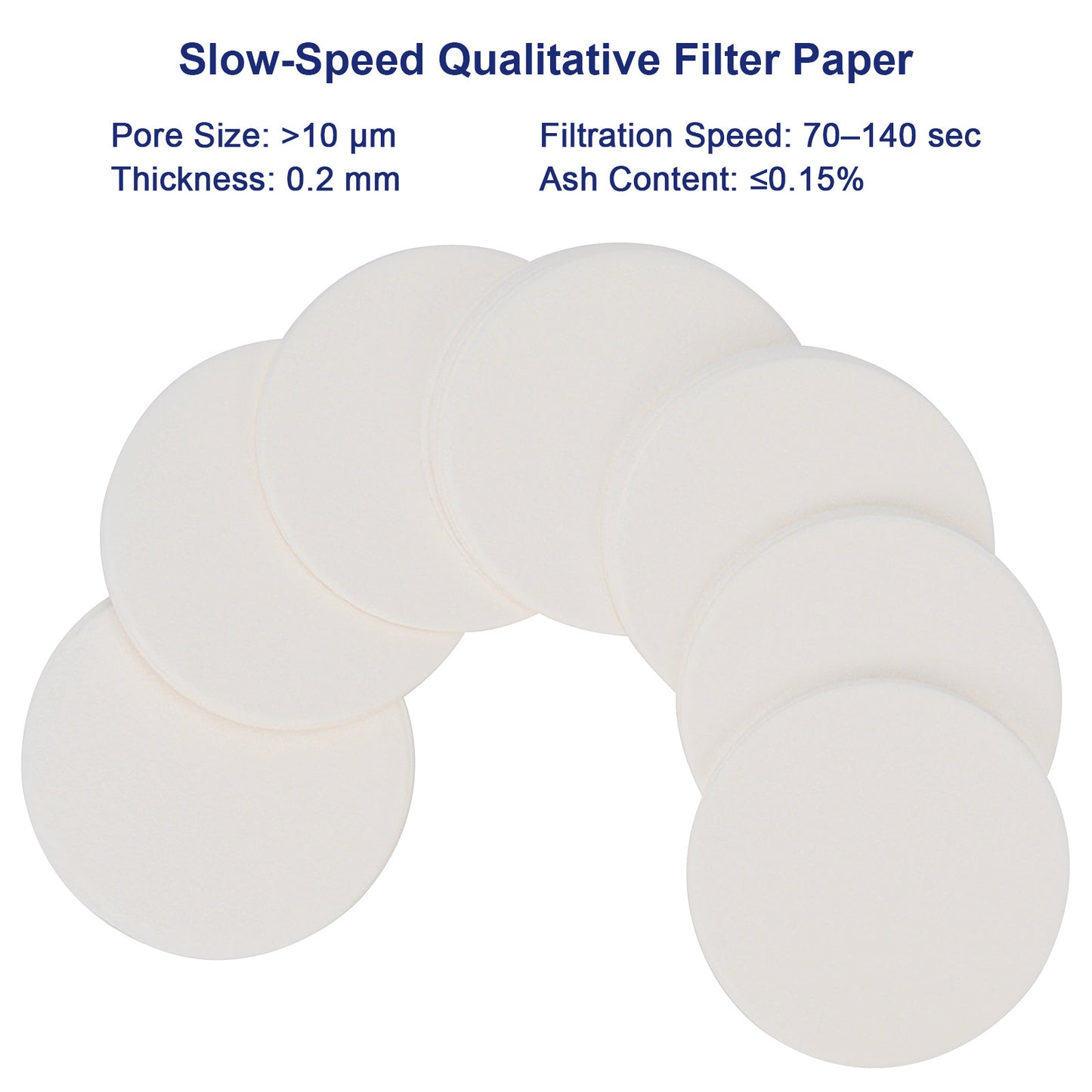 Qualitative Filter Paper, Slow Filtration Speed, 100 Pack, 55-90 mm Diameter
