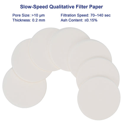 Qualitative Filter Paper, Slow Filtration Speed, 100 Pack, 55-90 mm Diameter