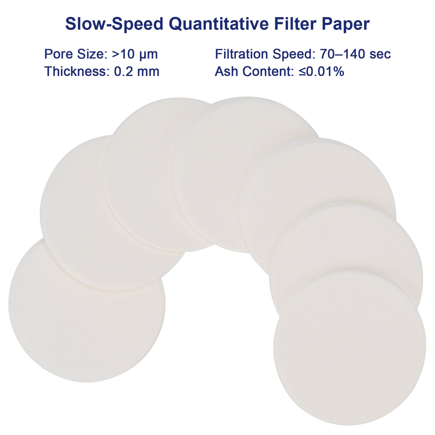 Quantitative Filter Paper, Slow Filtration Speed, 100 Pack, 70-90 mm Diameter