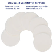Quantitative Filter Paper, Slow Filtration Speed, 100 Pack, 70-90 mm Diameter Labasics