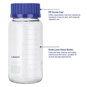 Transparent Media Storage Bottles with GL80 Blue Screw Cap, Soda-Lime Glass, 250-1000 mL Labasics