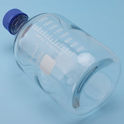 Transparent Media Storage Bottles with GL45 Blue Screw Cap, Soda-Lime Glass, 250-2000 mL