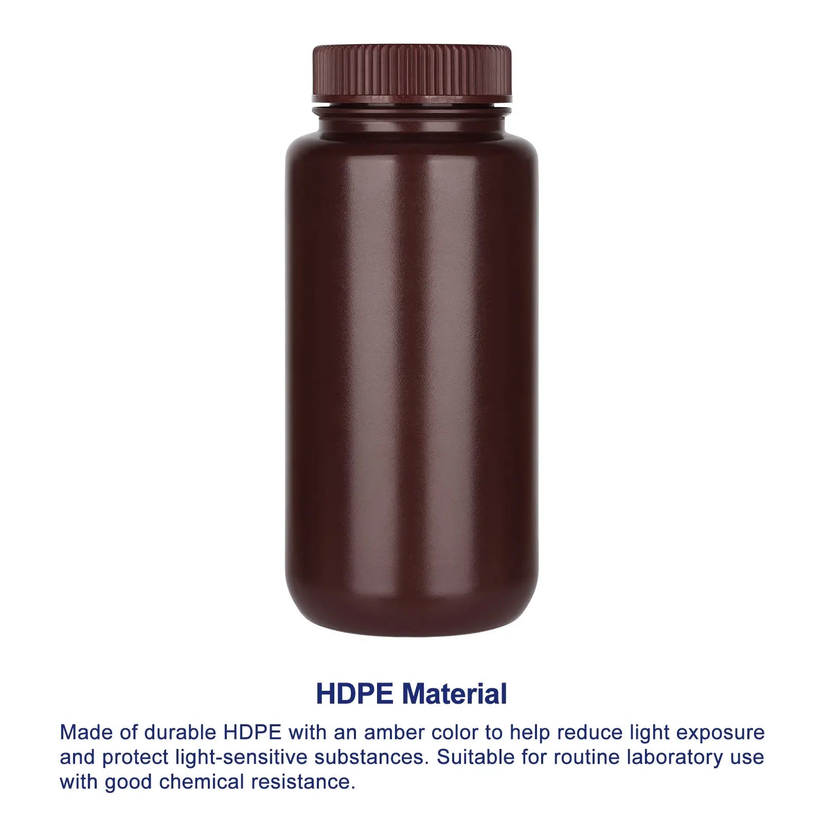 HDPE material and amber bottle body for laboratory reagent storage and light protection