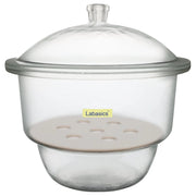 300 mm glass desiccator, borosilicate body, porcelain plate insert, for sample drying and storage