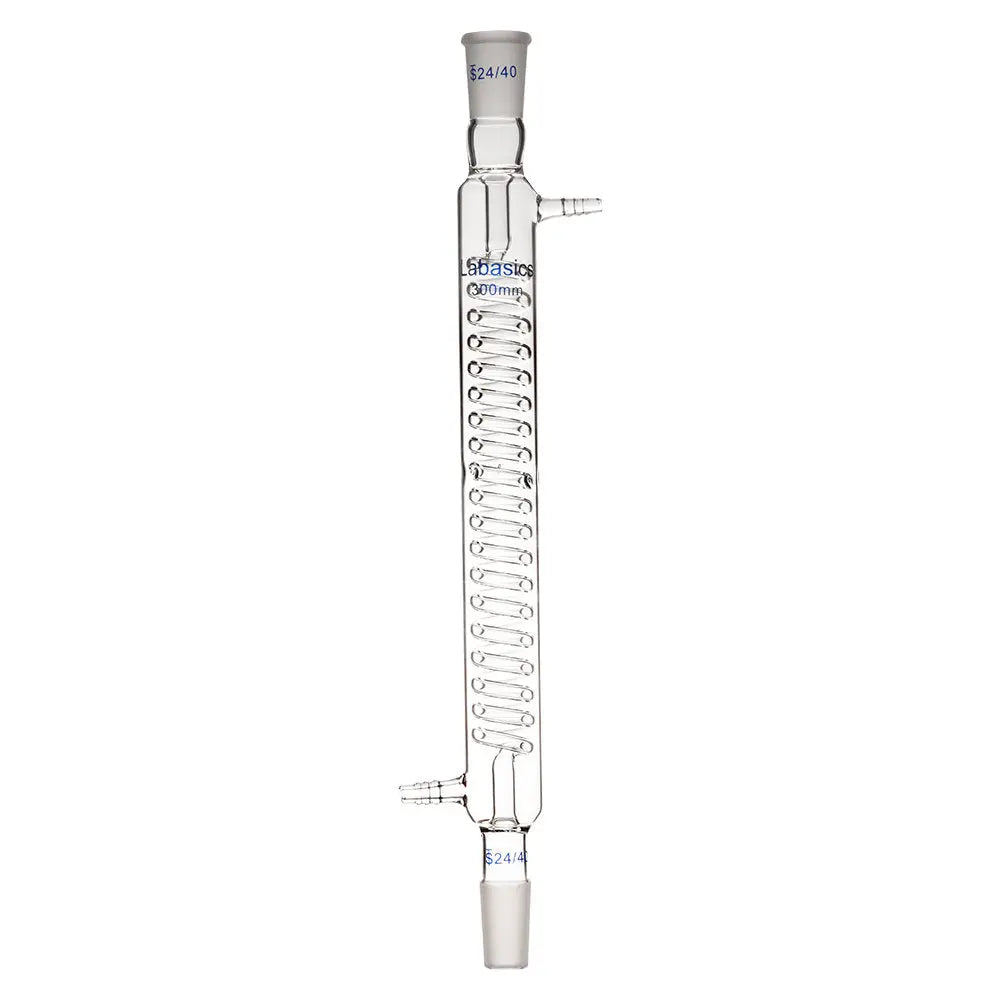 Glass Graham condenser, 300 mm jacket length, borosilicate construction, 24/40 joint, for cooling and condensation in lab distillation
