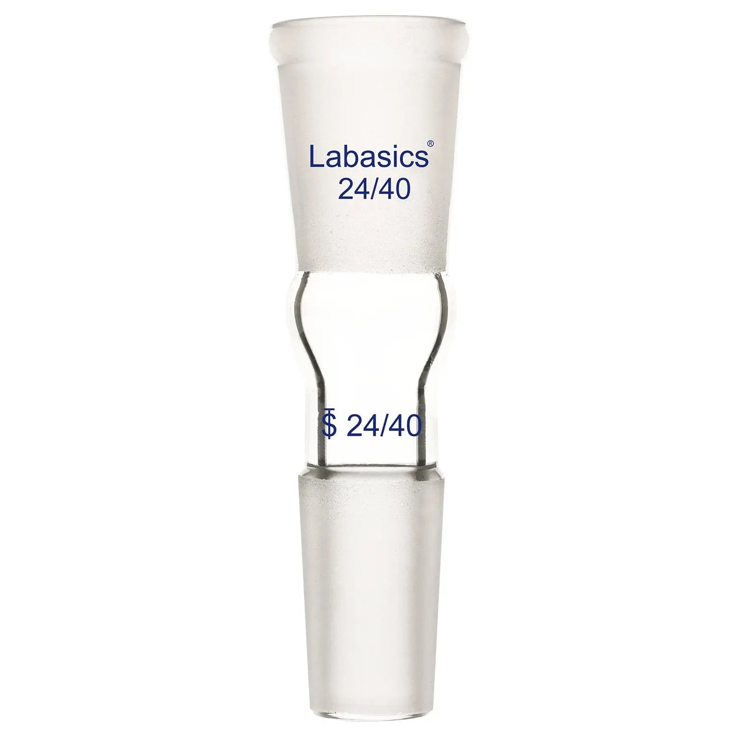 Borosilicate glass straight connecting adapter, 24/40 female to male joint, 30 mm spacing, reusable for laboratory distillation and extraction setups