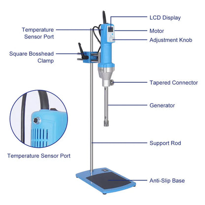 Homogenizer Emulsifier with LED Display, Adjustable 4000–26000 RPM, Compatible with 0.2–10000 ml Samples Labasics