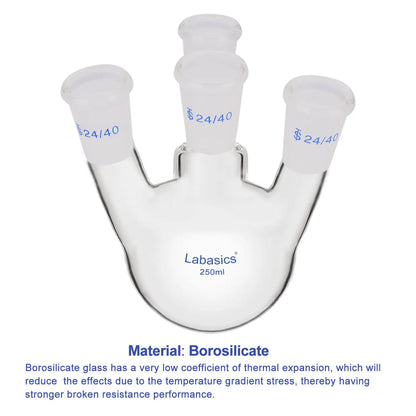 Borosilicate Glass Round Bottom Boiling Flask RBF with 4 Upright Necks with 24/40 Standard Taper Outer Joint