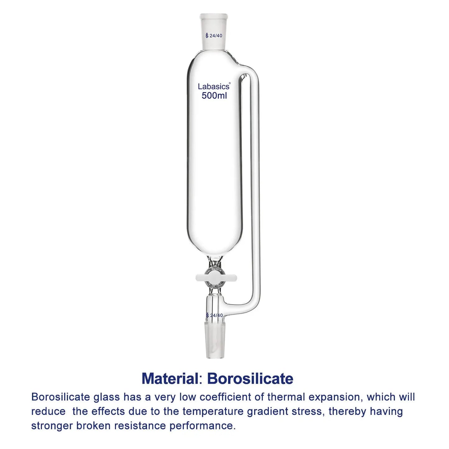 Pressure Equalizing Addition Funnel, Borosilicate Glass Dropping Funnel 24/40 Joint Labasics