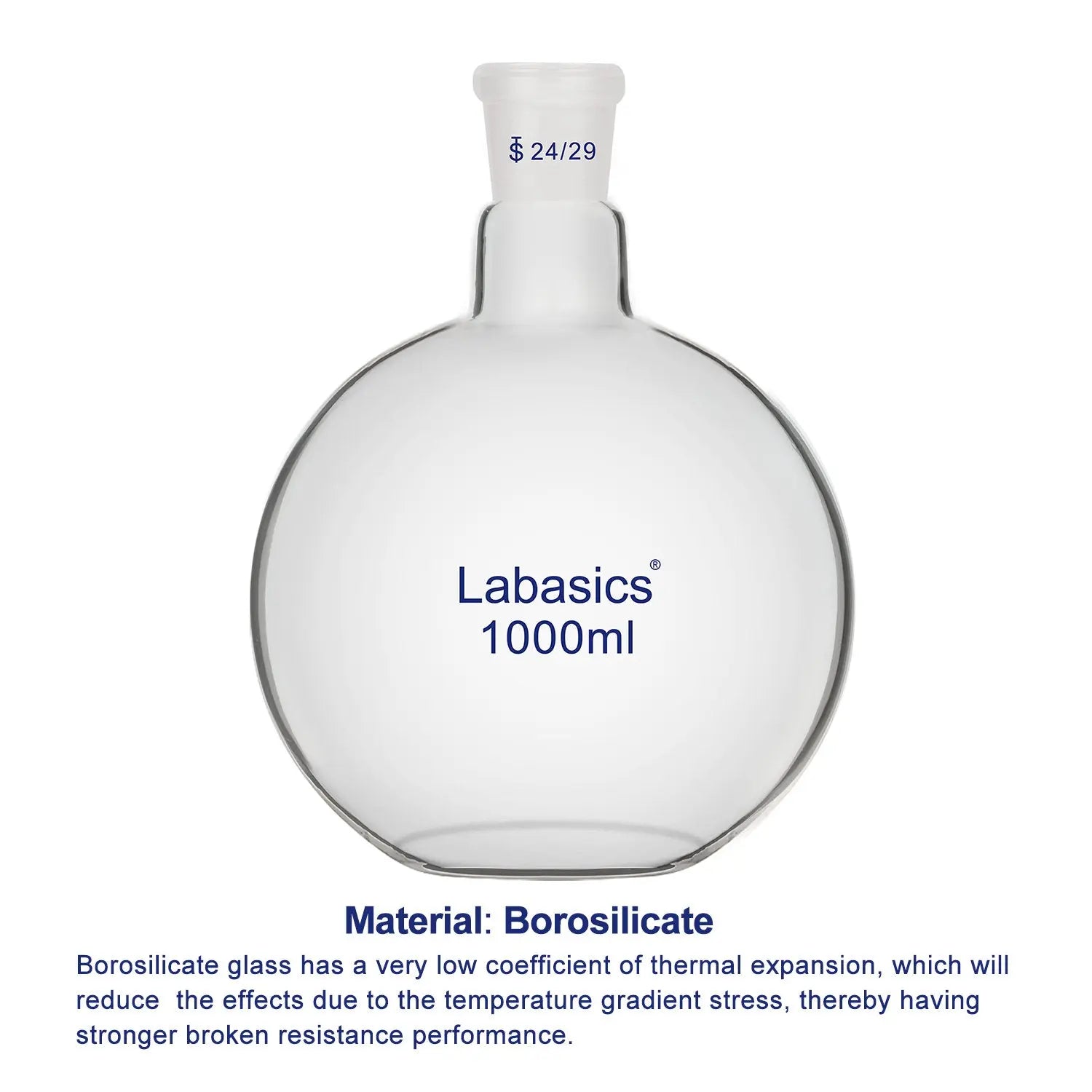 Single Neck Glass Flat Bottom Boiling Flask, 24/29 Standard Joint Labasics