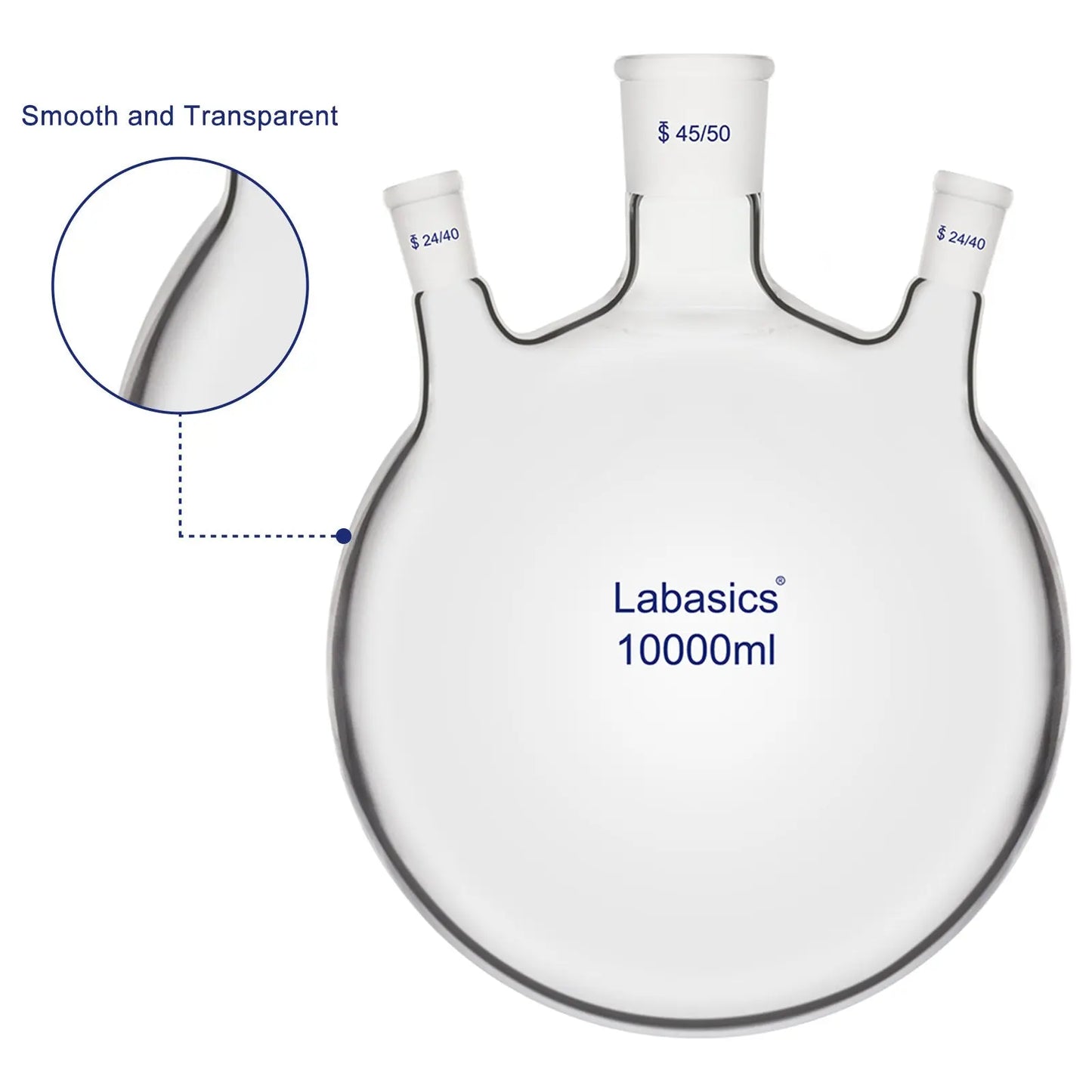 3 Neck Round Bottom Flask, 45/50 Center and Two 24/40 Side Joints, 5-20 L Labasics