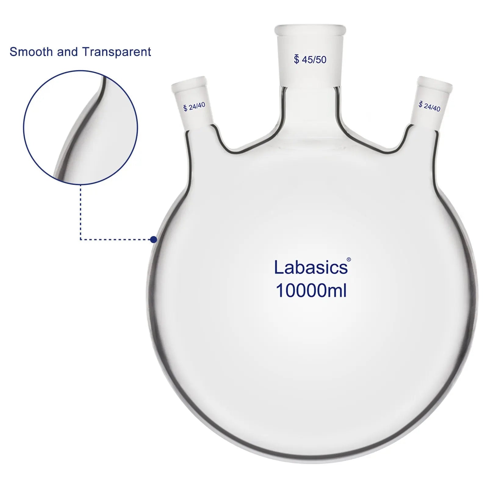 3 Neck Round Bottom Flask, 45/50 Center and Two 24/40 Side Joints, 5-20 L Labasics