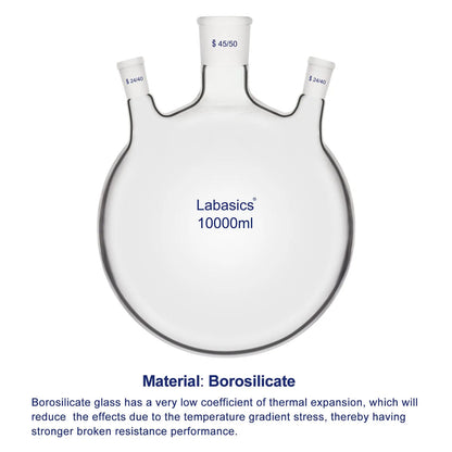 3 Neck Round Bottom Flask, 45/50 Center and Two 24/40 Side Joints, 5-20 L Labasics