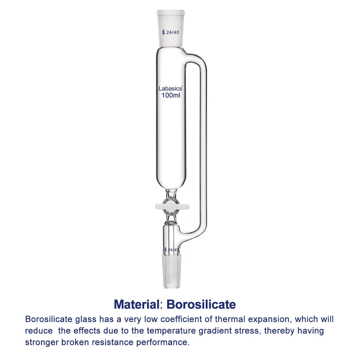 Pressure Equalizing Addition Funnel, Borosilicate Glass Dropping Funnel 24/40 Joint Labasics