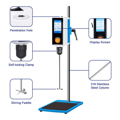 Lab Overhead Stirrer 30-2200 RPM, 20-100L Large Capacity Mixer, Microelectronic Processor Controlled Labasics