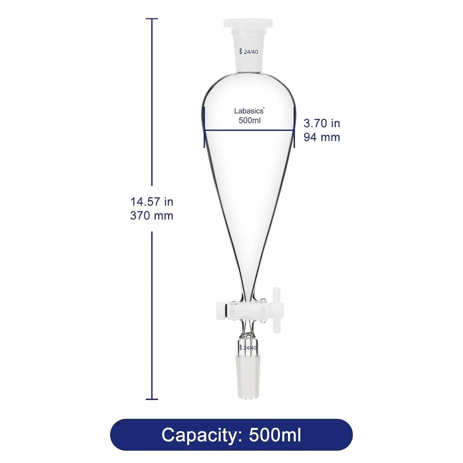 Conical Separatory Funnel, Two 24/40 Joints, 60-1000ml Labasics
