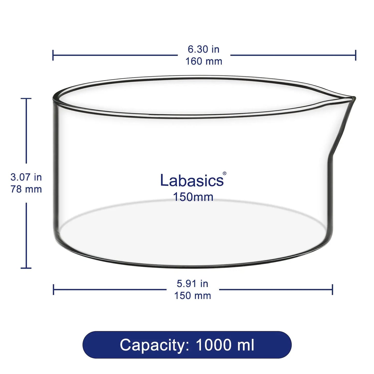 Crystallizing Dish with Spout, 100–1000 mL Labasics