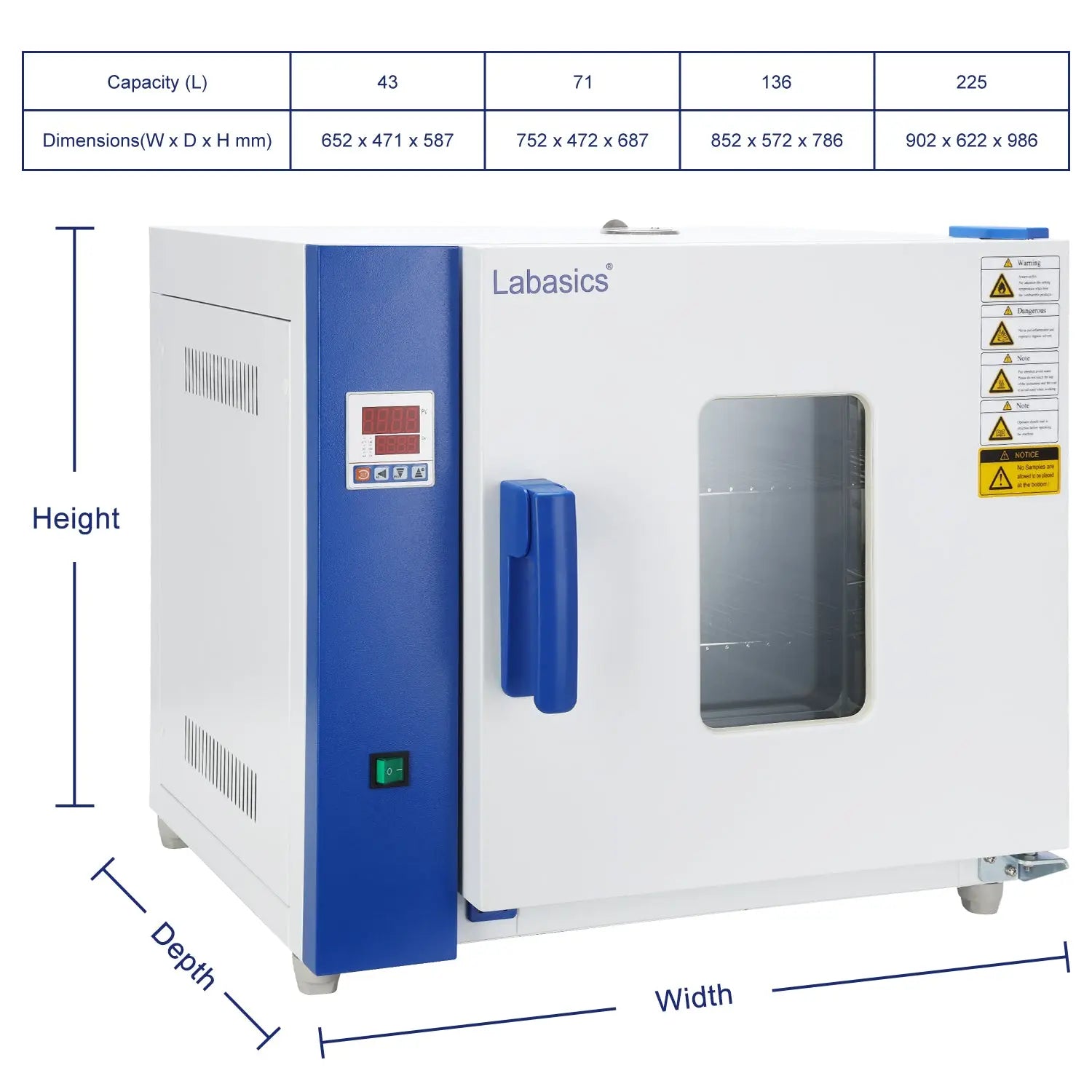 Natural Air Convection Drying Oven, RT+10-250°C, 43-225 L Labasics