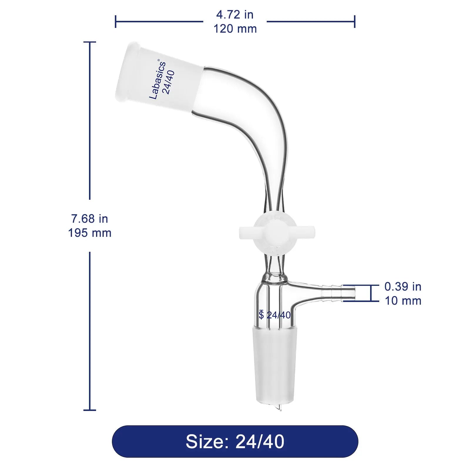 Glass Vacuum Take Off Adapter with PTFE Stopcock, 24/40 Joints, 105 Degree Bent Labasics Shop